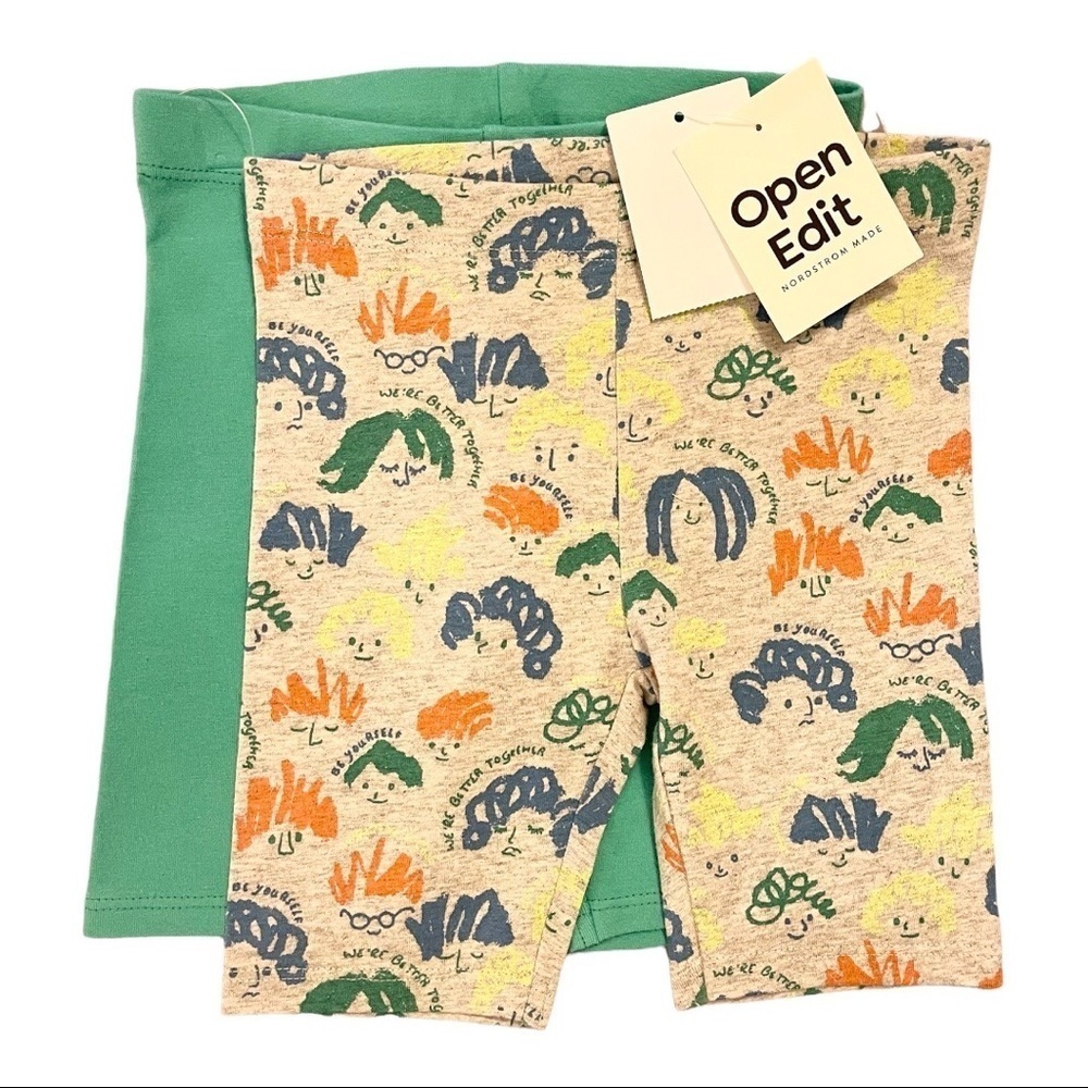 New OPEN EDIT 2 Pack BIKE Shorts HAIR Toss COMFY Green GRAY Organic COTTON 9 M